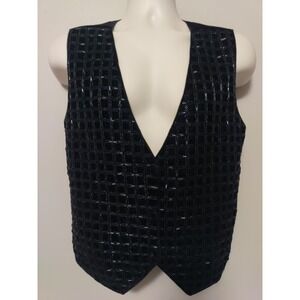 ZOOG  Black Intricate Beaded Weighted Handmade Button Down Vest Size M
